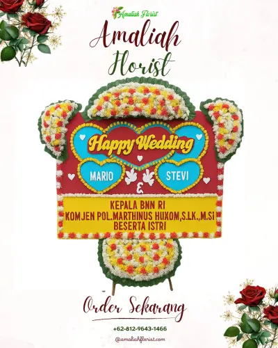 Karangan Papan Bunga Pernikahan di Pamubulan